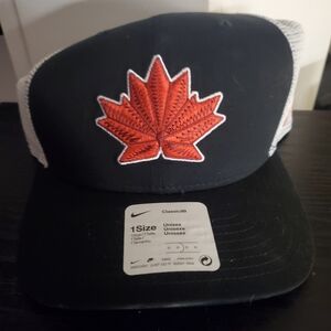 Nike Black and White Trucker Hat with Red Leaf - NWT